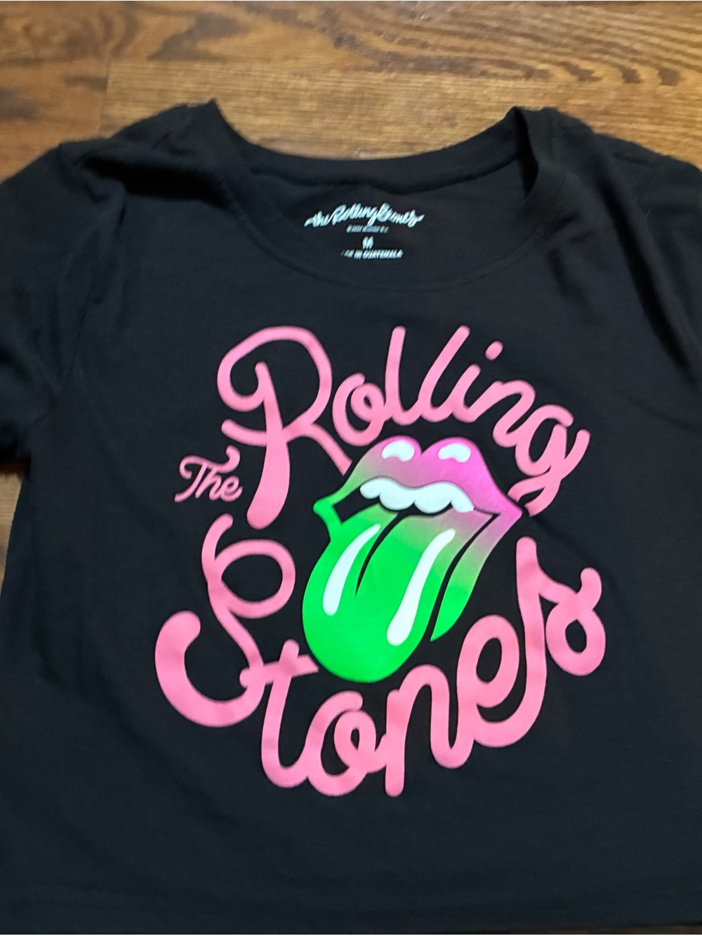 Urban Outfitters Black Crop Top with Pink Script & Neon Green Tongue Graphic